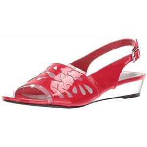 EASY STREET WOMENS FASHION RED PLASTIC LOW WEDGE HEEL SLINGBACK SANDAL SZ 8.5N